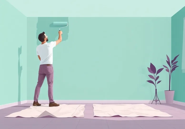 Peintre appliquant la peinture au rouleau sur un mur de salon